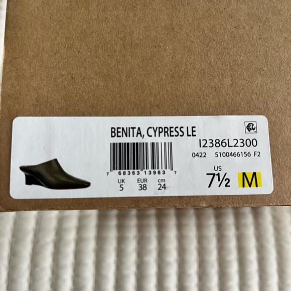 Vince Leather Benita Square Toe Slip On Clog Wedge Heel Pumps Cypress - Picture 5 of 10